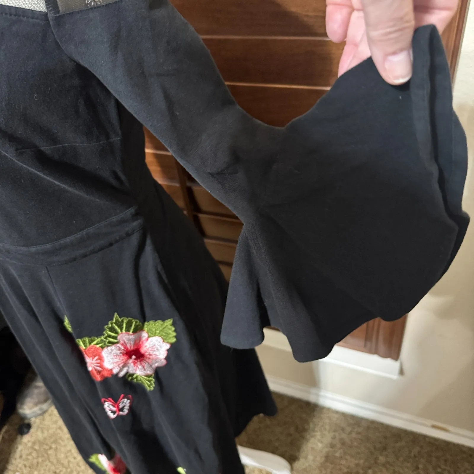 eShakti Black Embroidered Dress Size 0 XS long sleeve mesh floral midi - Image 4