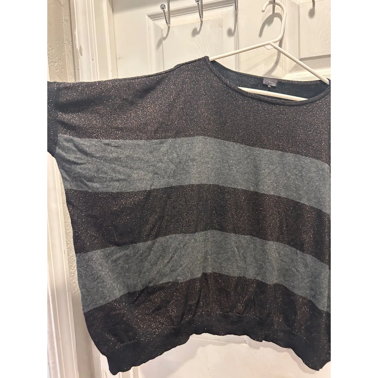 UO Sparkle & Fade Women's Large Striped Glitter Dolman Sleeve Knit Top - Image 3