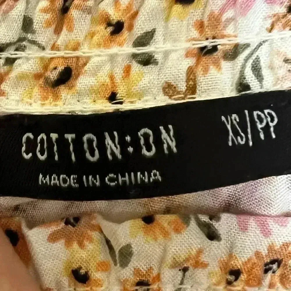 Women’s Cotton On pink yellow Floral High Smocked Neckline Top Blouse - Image 5