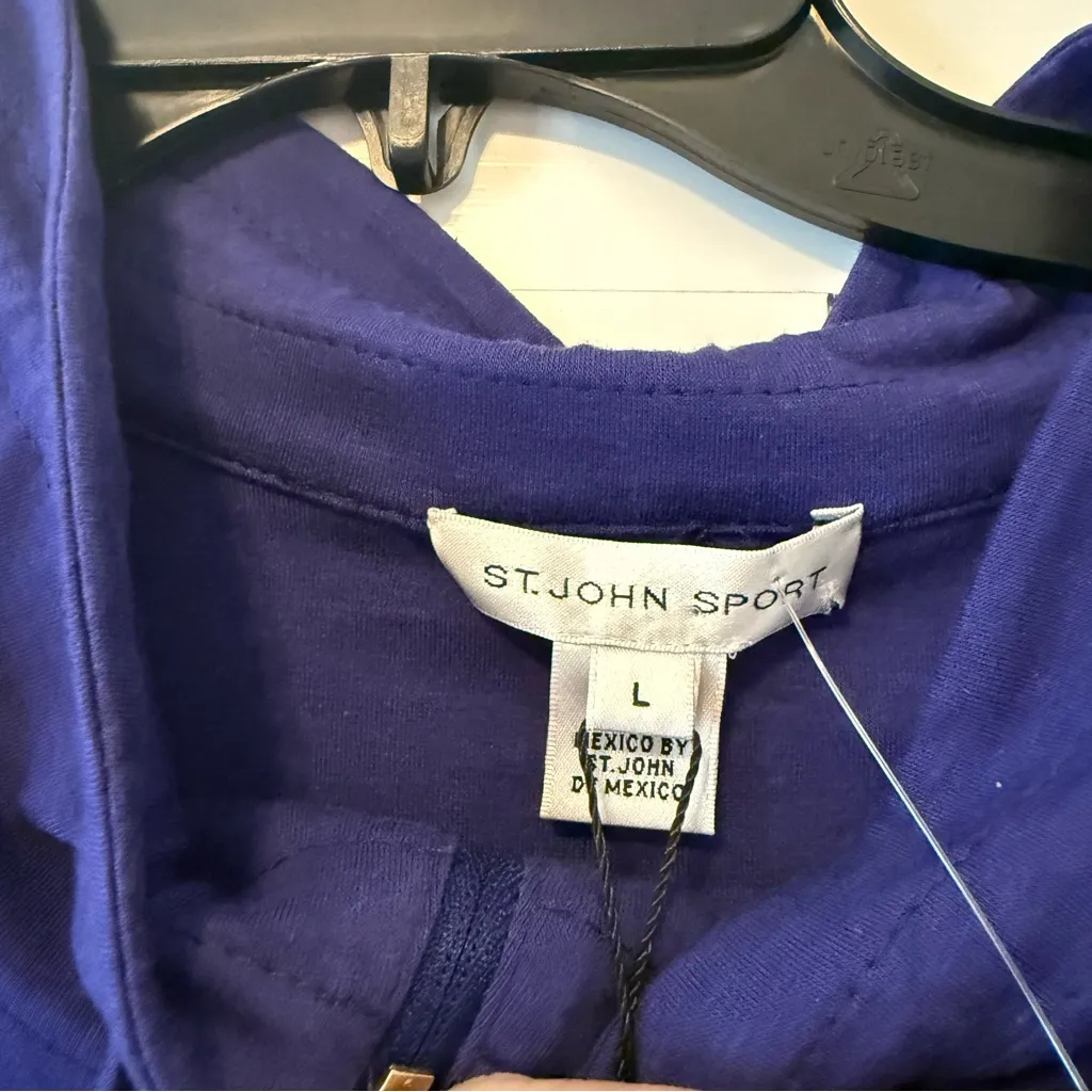 NWT St. John Sport Purple Deep Cobalt Zip Up Bejeweled Jacket Size Large - Image 4