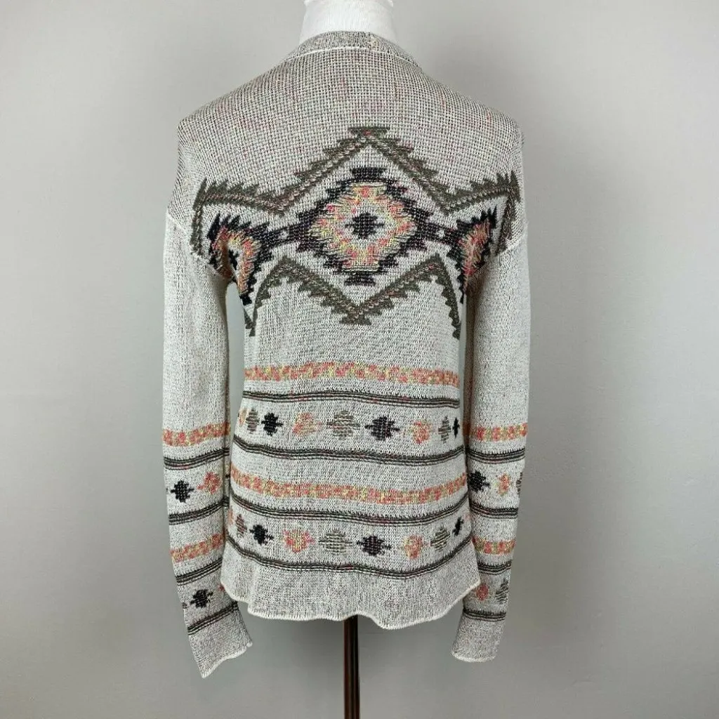 J. Jill Cardigan Sweater XS Knit Aztec Tribal Pattern Open Front Long Sleeve Orange - Image 3