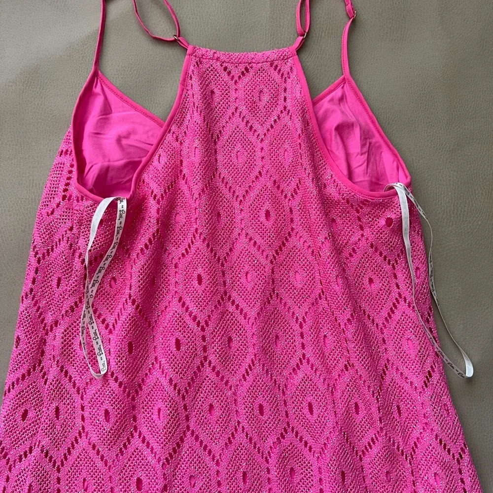 Lilly Pulitzer Dusk Metallic Lace Sleeveless Shift Mini Slip Dress Pop Pink XS - Image 10