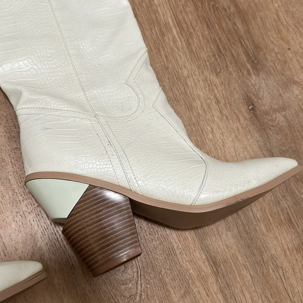 Crocodile Snakeskin Reptile White Knee High Boots Size 9.5 - Image 5