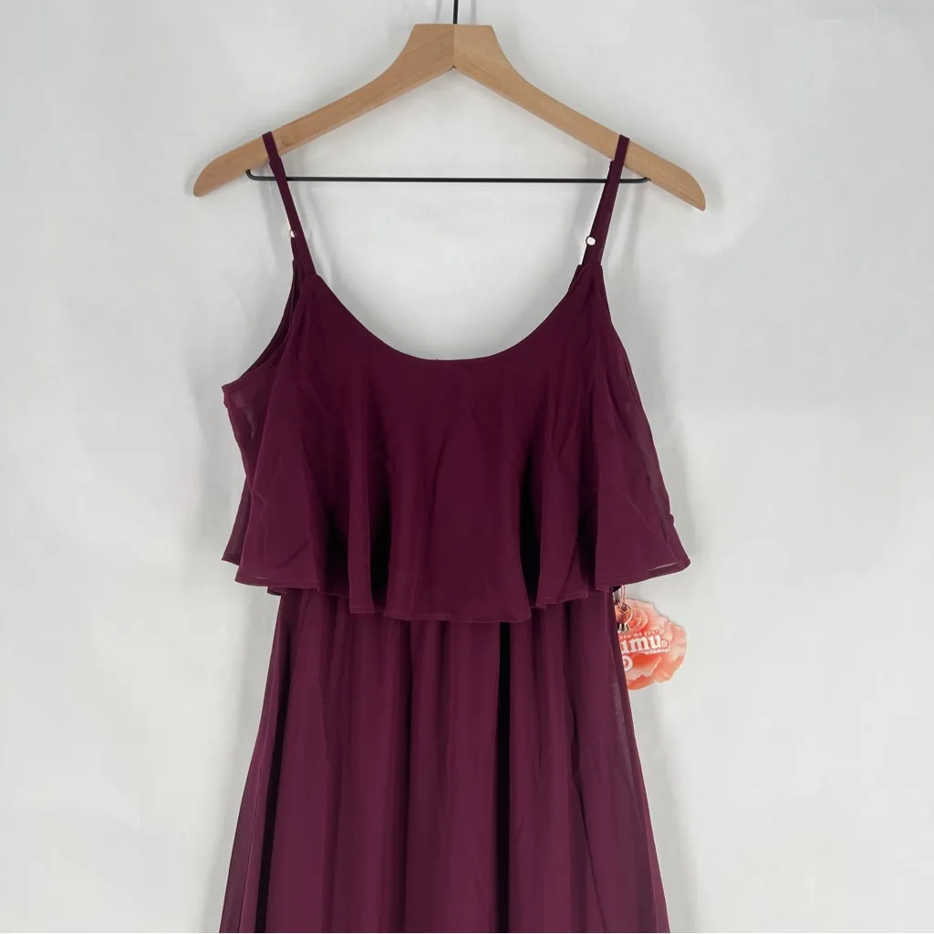 Show Me Your Mumu Flowy Ruffle Maxi Dress in Merlot Chiffon NWT Size XS‎ - Image 5