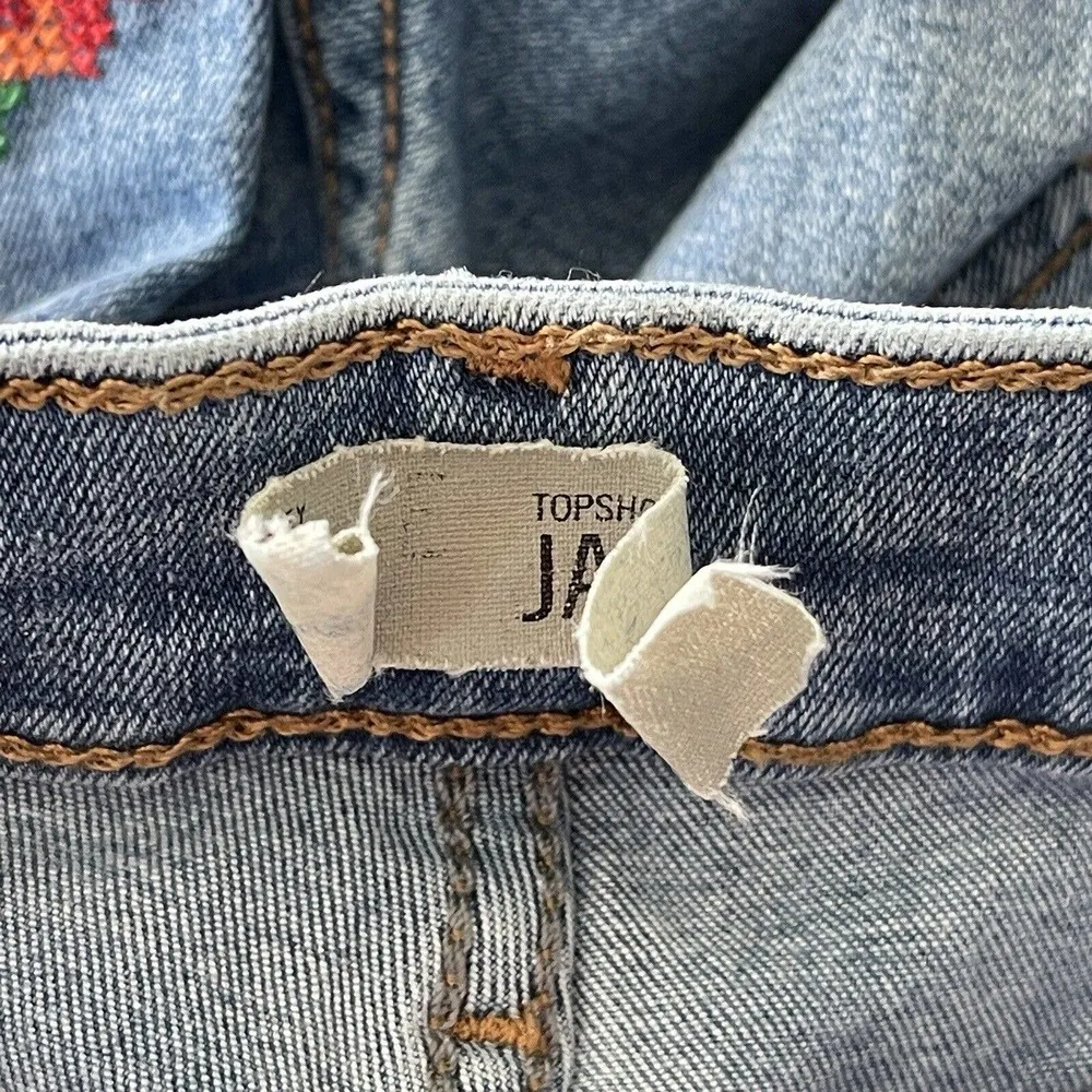 Topshop Moto SZ W26 Jamie Skinny Jeans Hi-Rise Stretch Floral Embroidery Blue - Image 10