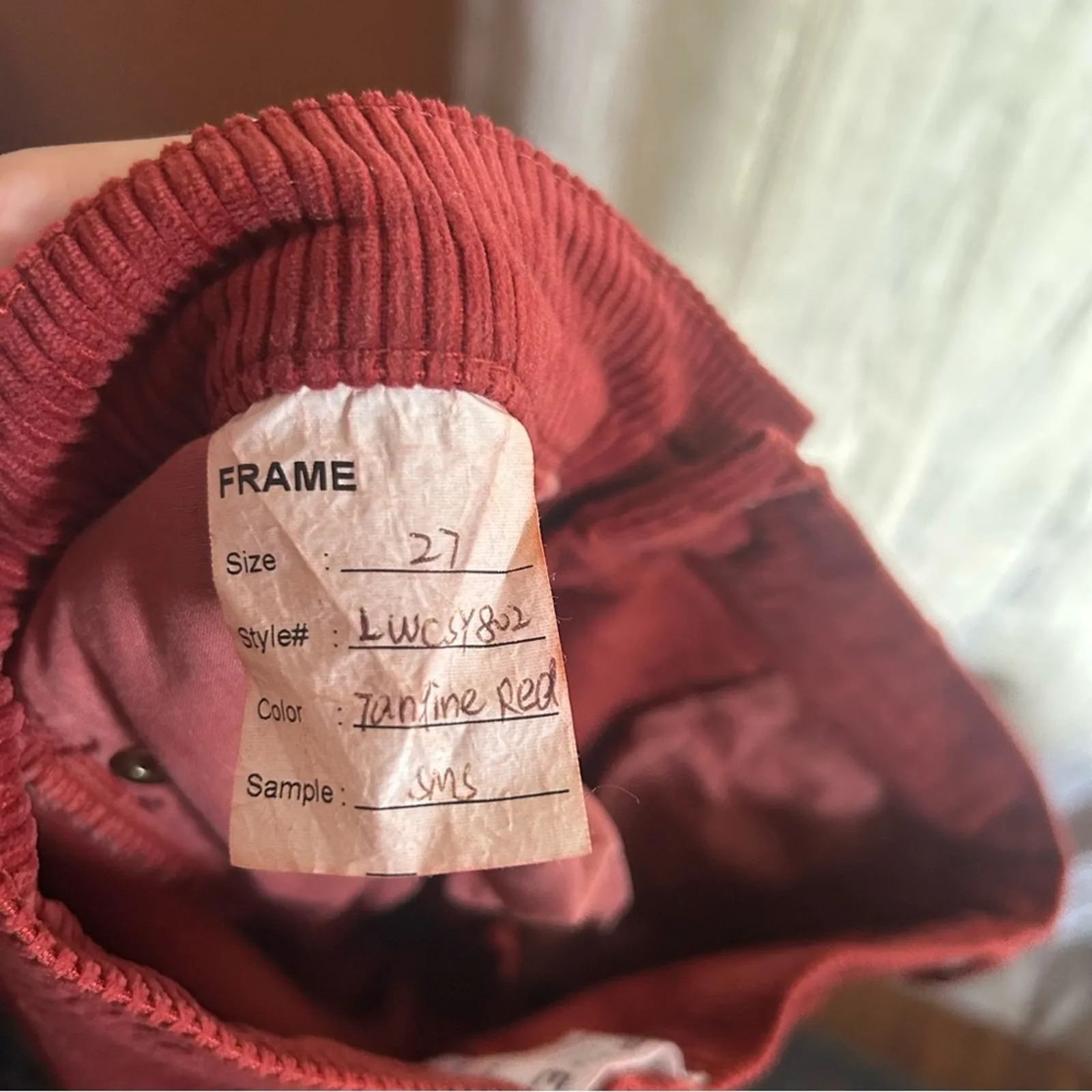 FRAME Denim Le High Straight Corduroy Pants Ribbed Leg Burgundy Red Rust Size 27 - Image 5