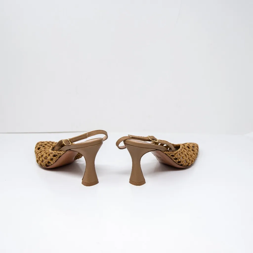 L'idea By Lori Eli Woven Crochet Genuine Leather Pointed Toe Slingback Heels 7 - Image 3