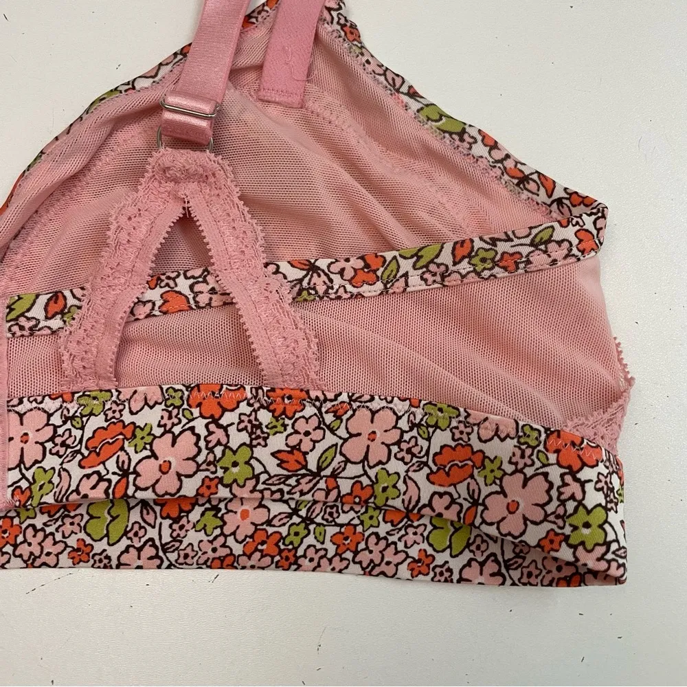Aerie Bralette Bra Lace Floral Lined Retro Boho Adjustable Straps Band Pink - Image 4