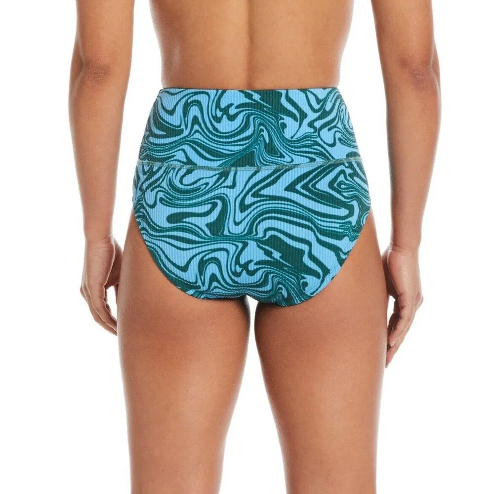 Women's High Rise Swim Bottom Swirl- Aquarius Blue Size XL Blue Green New - Image 2