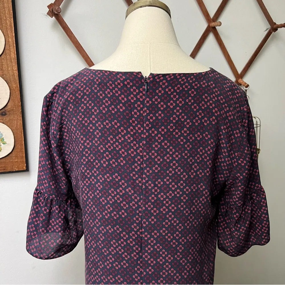 Silk Purple Bell Sleeve Shift Dress in Painted Clover size 6 Small - Image 8