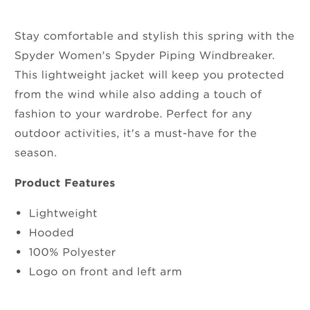 Spyder Black Piping Windbreaker Lightweight Hooded Jacket Women’s Size Large NEW - Image 12