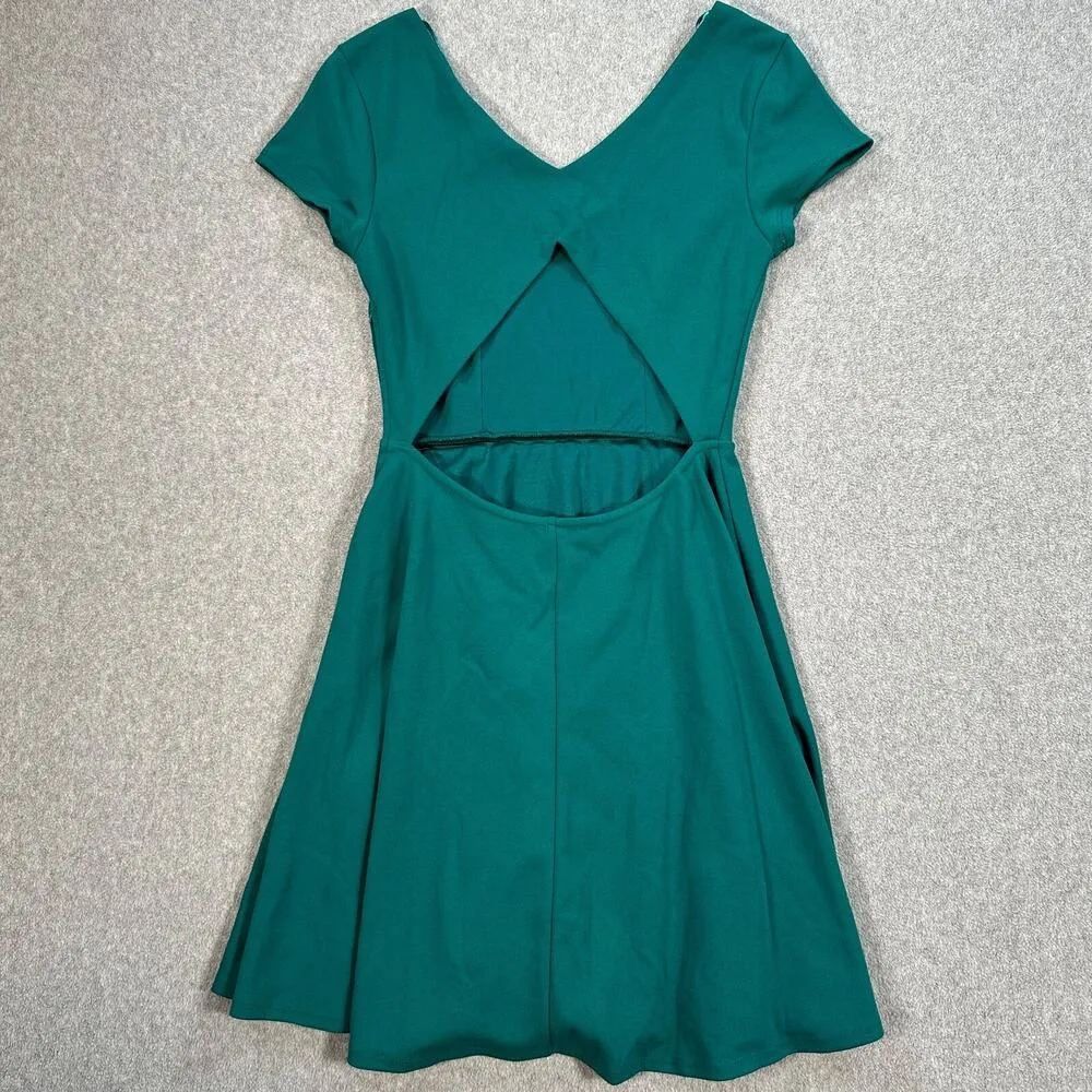 Alya Fit and Flare Dress Women's Small Green Cut Out Back V-Neck Cap Sleeve - Image 11
