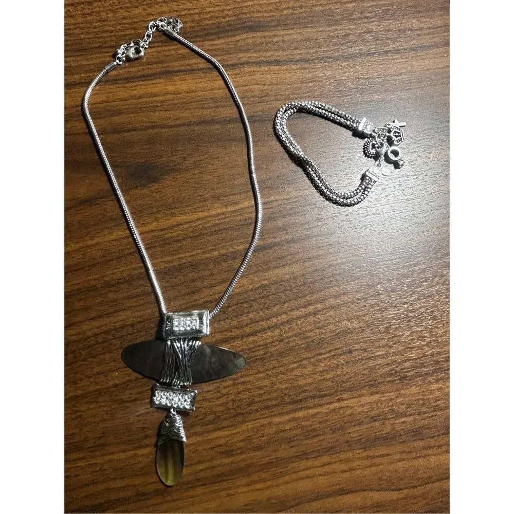 Stacked pendant silver and rhinestone statement necklace and premier designs dou - Image 3