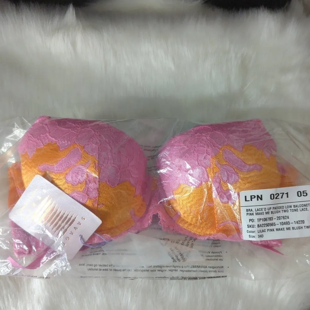 Savage x Fenty Lace'd Up Padded Low Balconette‎ Bra Orange Size undefined - Image 6