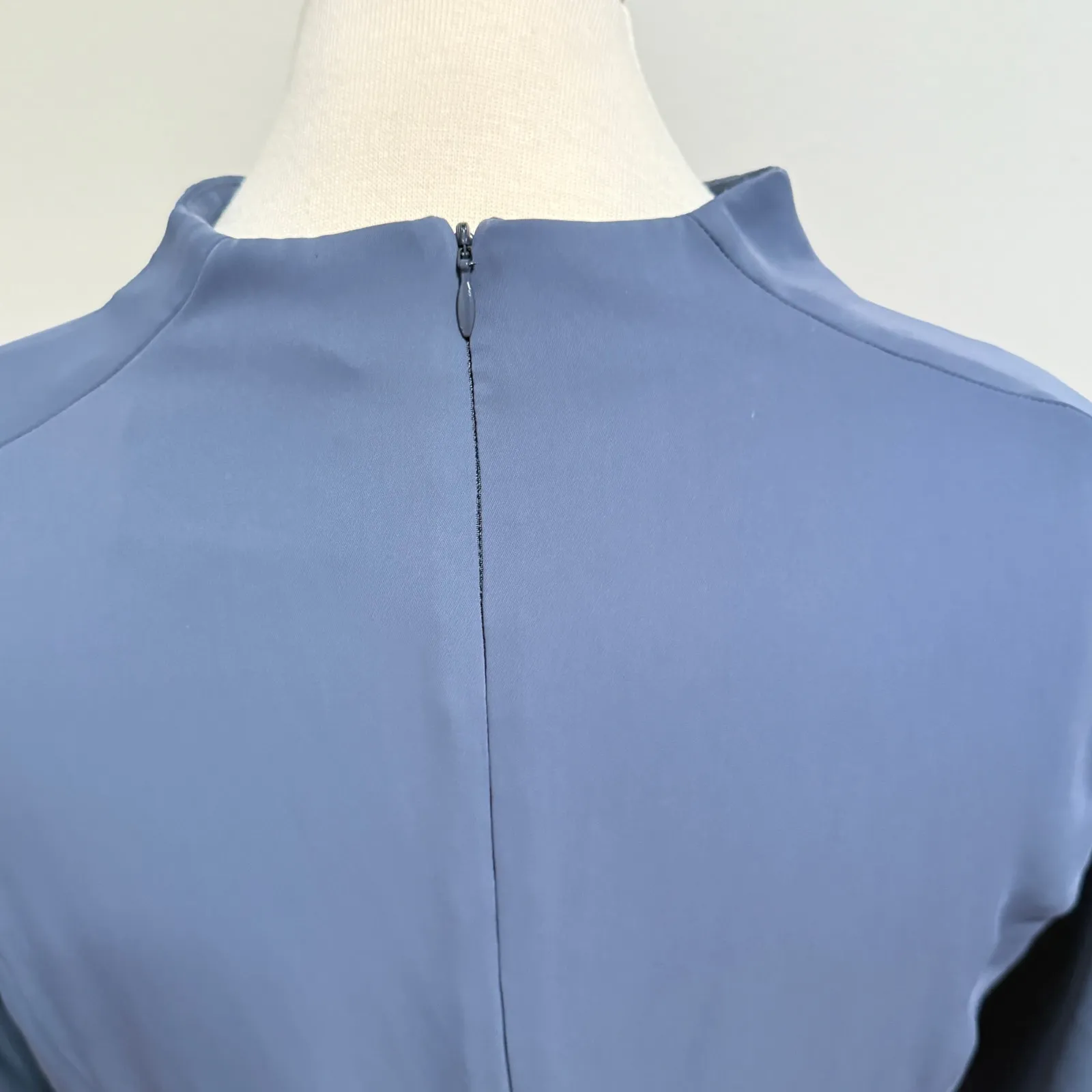 August 1 Eight Mandarin Collar Cutout Peplum Lined Blouse Sz M Blue Office Femme Size M - Image 4