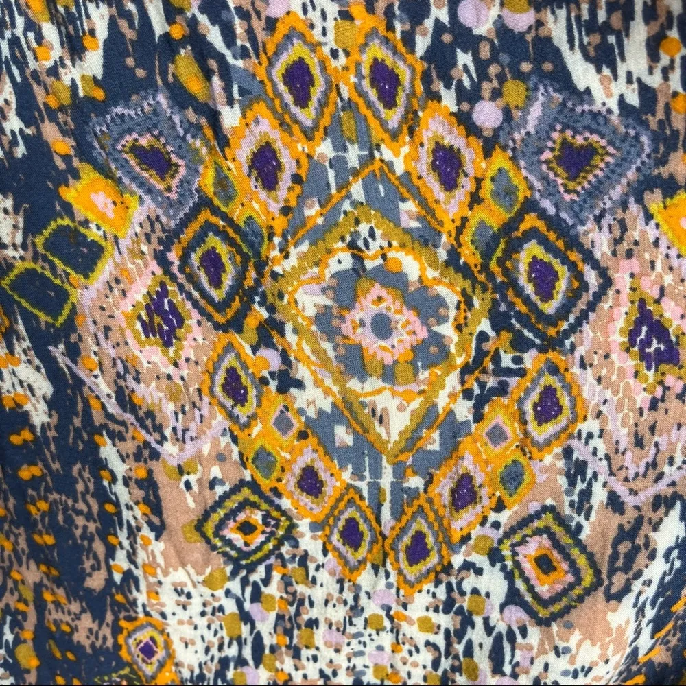 Strapless Boho Maxi Dress Size Small Orange Blue Gray White - Image 3