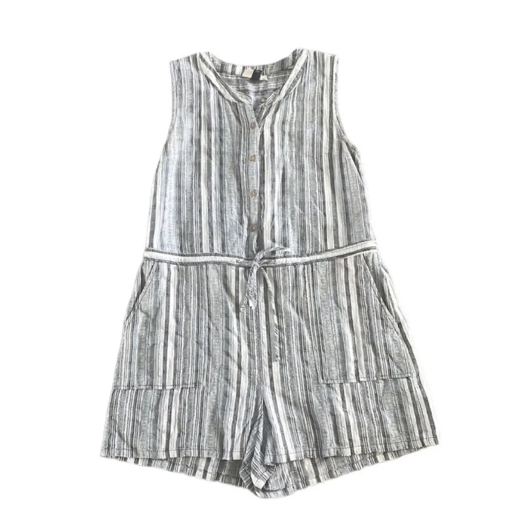 Universal Thread Size Small Blue and White Striped Bohemian Style Summer Romper - Image 3