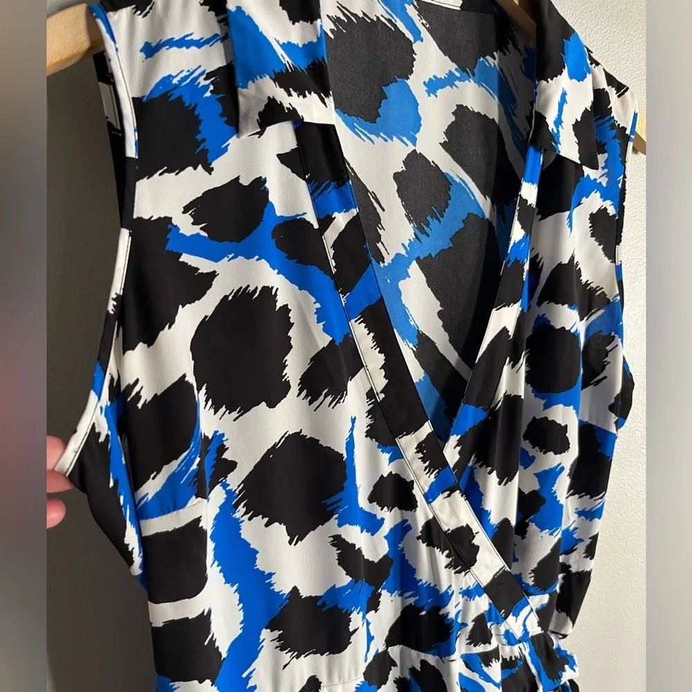 Calvin Klein Blue Black Abstract Animal Print Faux Wrap Dress Size 16 - Image 3