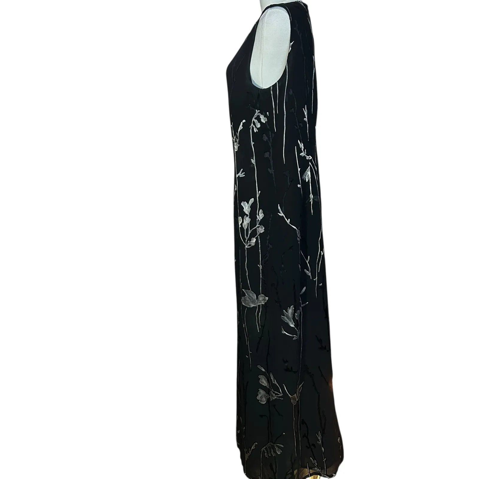 Casual Corner VTG Shift Dress Black Floral Sleeveless Maxi/Ankle SZ 12 Sheer - Image 5