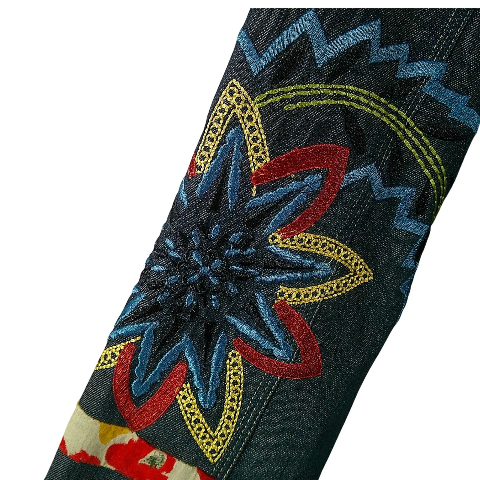 Nomi Thompson Embroidered Patchwork Denim Jacket Multicolor Floral Appliqué L Blue Size L - Image 6