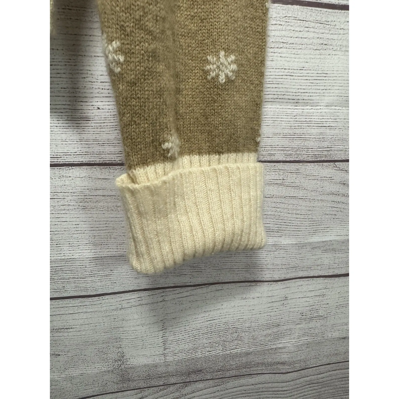 Talbots Lambswool Sweater Turtleneck Beige Cream Snowflake Medium XL - Image 7