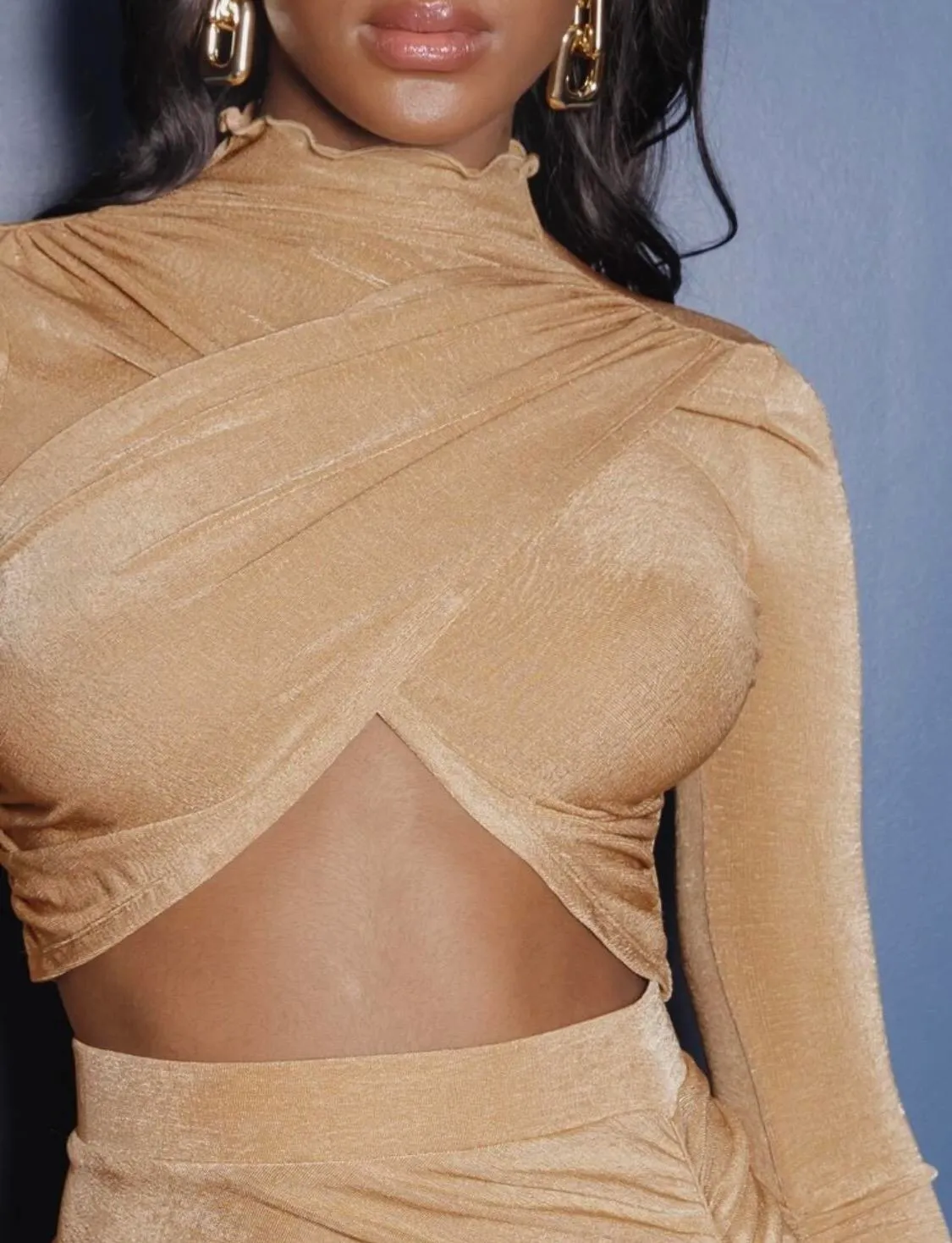 Mock Neck Crisscross Front Crop Top Gold - Image 3