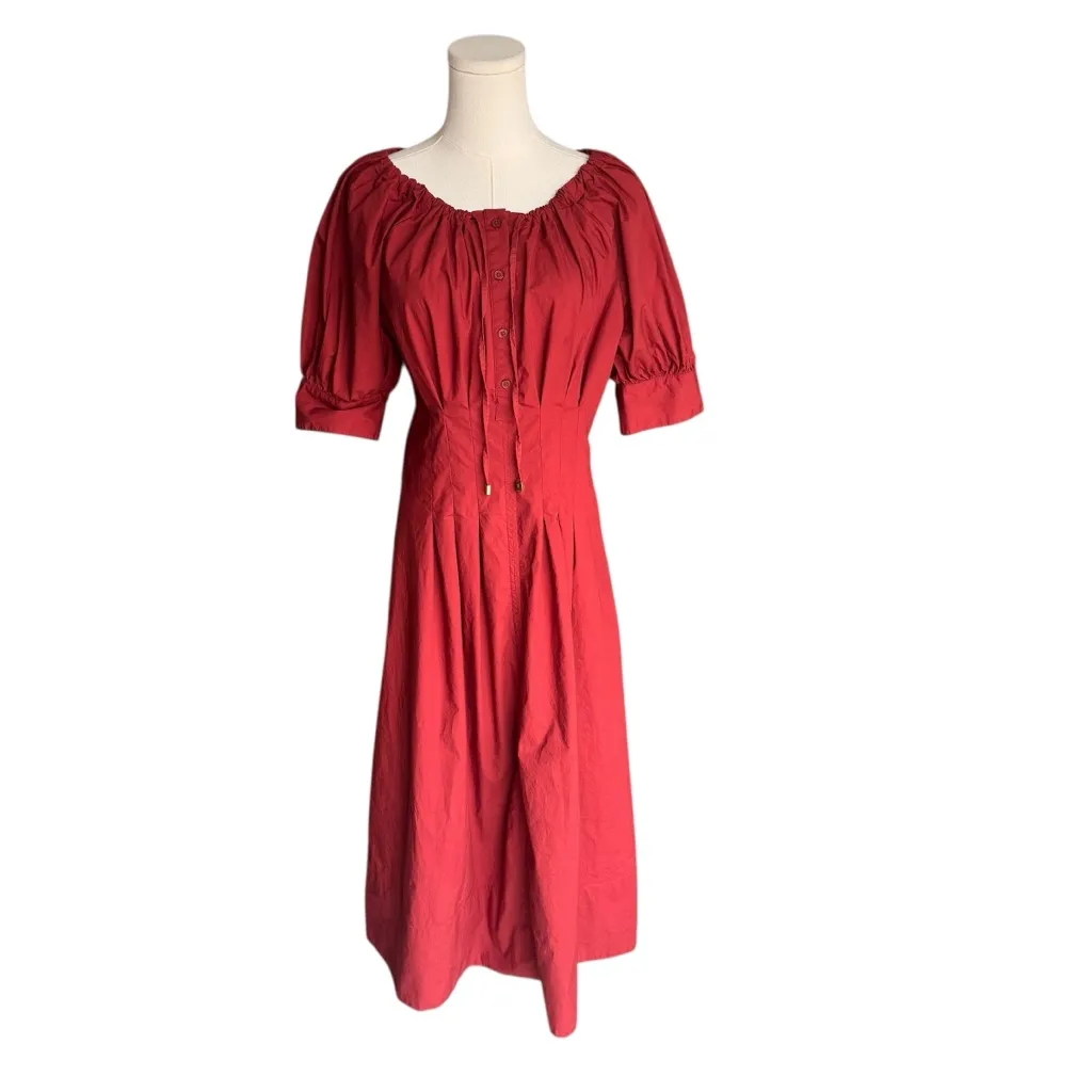 J.Crew - Cinched Waist Pintuck Shirt Dress Brilliant Mahogany Sz 8 - Image 4