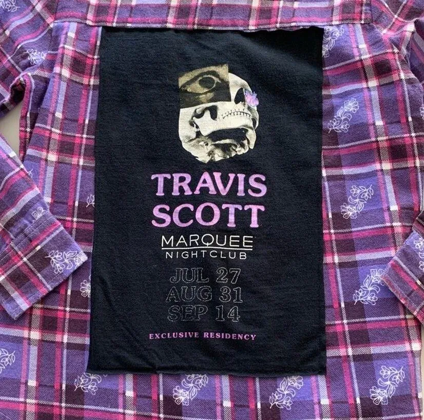 Via Penny Lane Reworked | Travis Scott Graphic Purple Plaid Button Up Flannel M Size M - Image 8