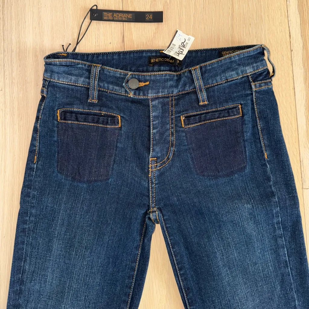 Genetic Denim The Adriane Mid-Rise Quilted Bell Jeans Dark Seafoam Size 24 NWT - Image 2