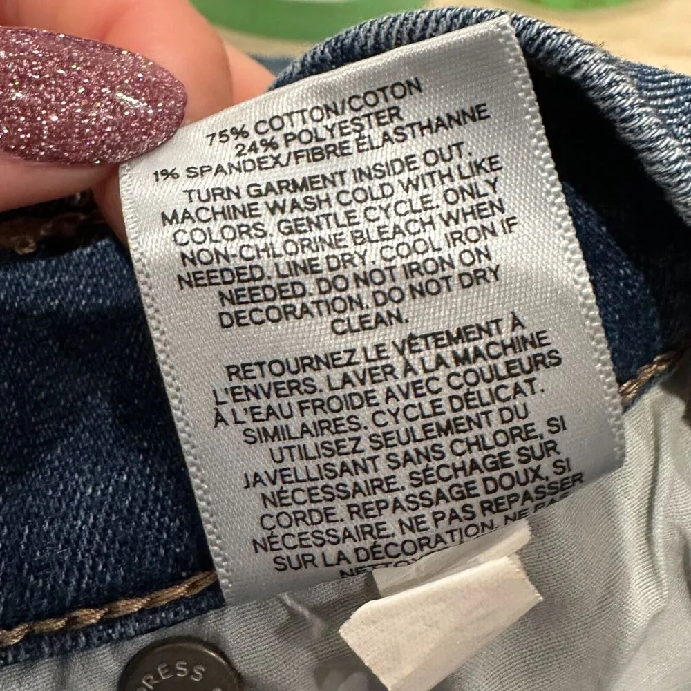 Express Mid Rise Denim Legging Jeans Floral Sequin Embellishments Distressed Hem - Image 11