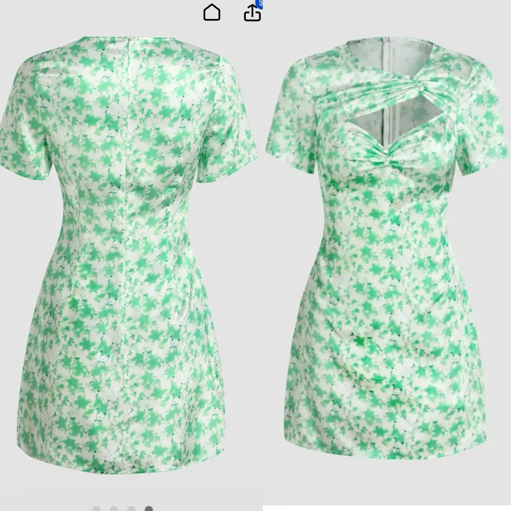Cider Satin Vintage Style Mini Green & White Short Sleeve Dress Womens Medium - Image 3