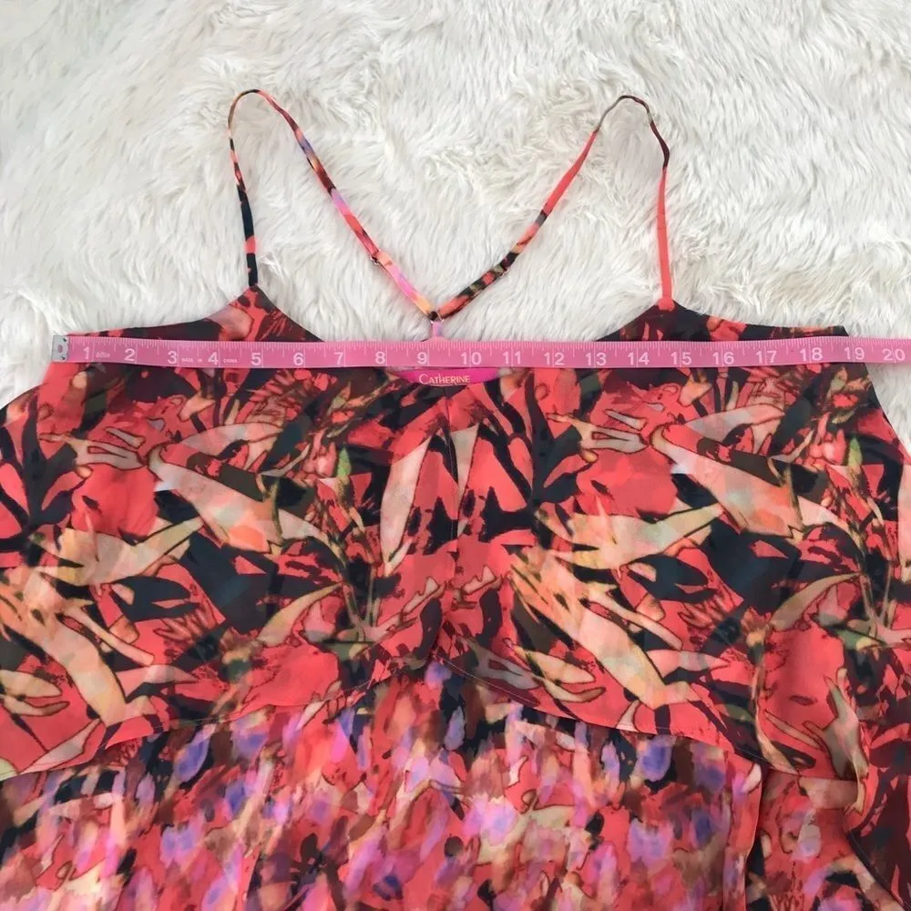 CATHERINE MALANDRINO Orange Pink Flowy Spaghetti Strap‎ Tank Top Blouse Small - Image 8