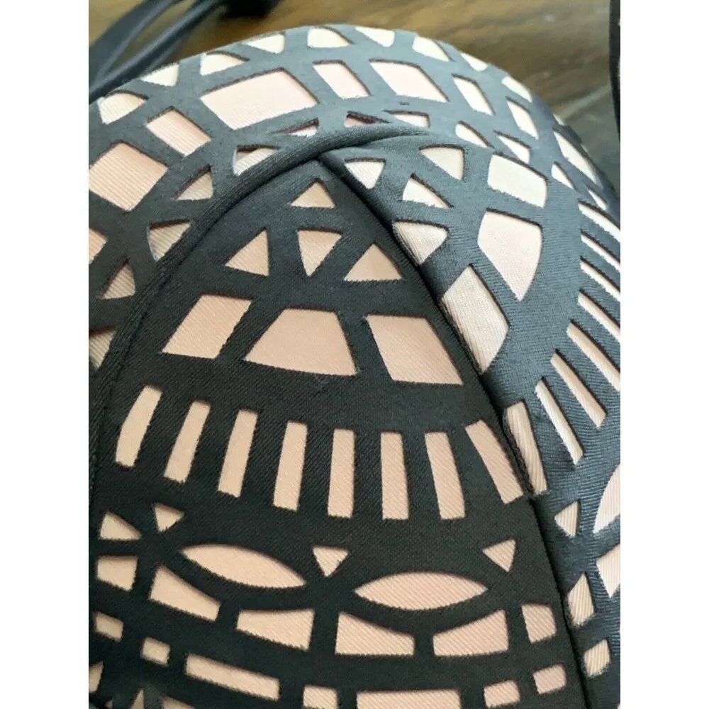 Bikini Top Bandeau Molded Laser Cut Swimsuit Pink Gray Geometric XS - Image 3