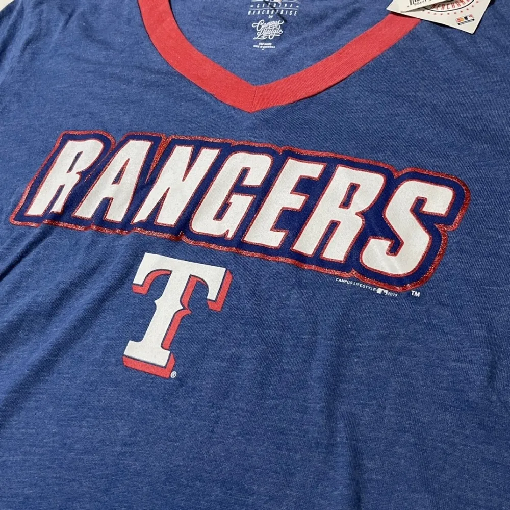 Campus Lifestyle NWT Women's Texas Rangers Red Blue V-Neck Tee T-Shirt Top New Short Sleeve MLB - Image 5