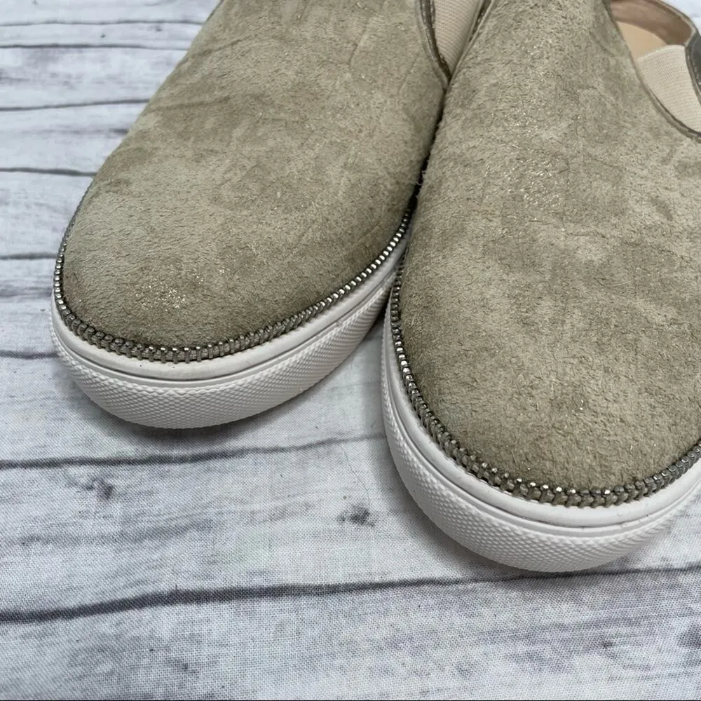 BOTKIER Sneakers Womens Size 8 Slip On Gold Leather Croc Print Summer Casual - Image 5