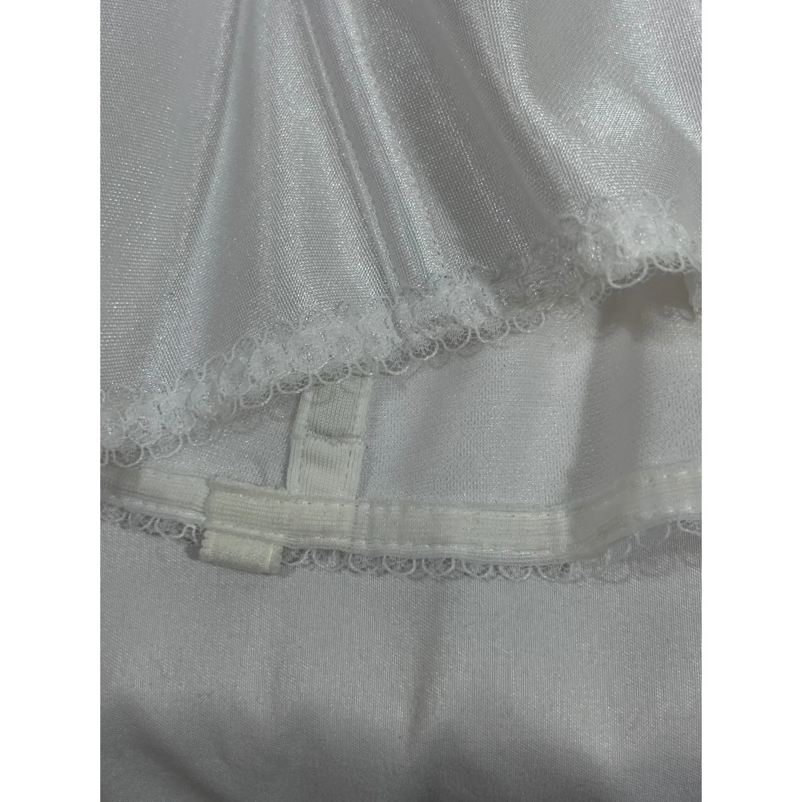 White Satin Strapless Corset Bustier Bra Lace Trim Rhinestone Flower Detail 36 D Size undefined - Image 14