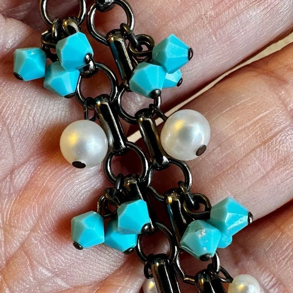 Cheryl Reis faux pearl and blue beaded necklace - Image 4