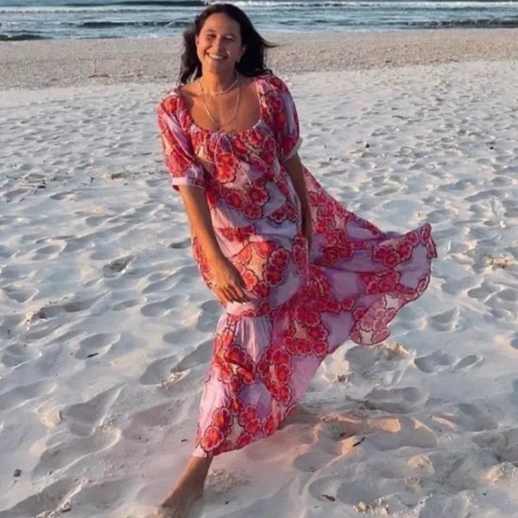 Free People Kinga Csilla Anuenue Liberty Maxi Dress Pink Floral Large Bohemian - Image 9