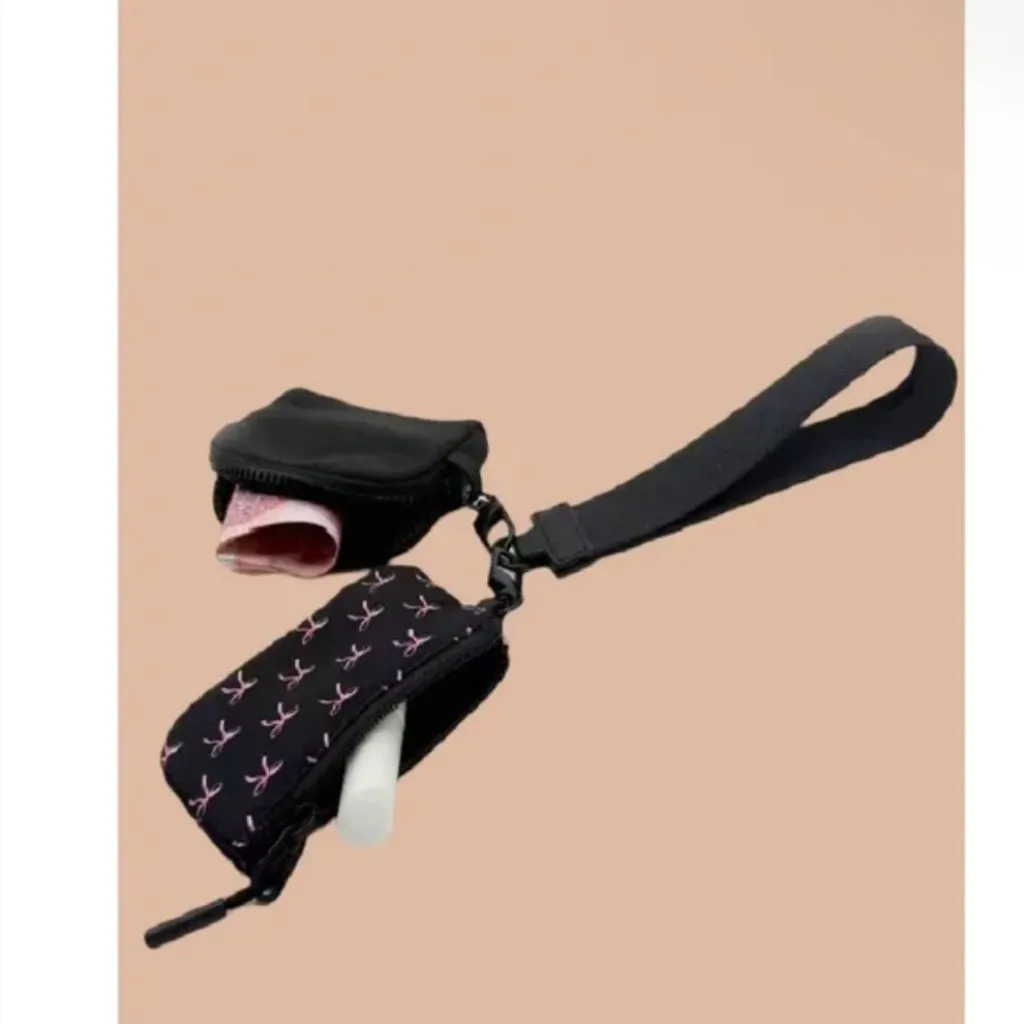 Zenana Coquette Dual Pouch Wristlet Keychain Wallet Black Pink Bow - Image 4