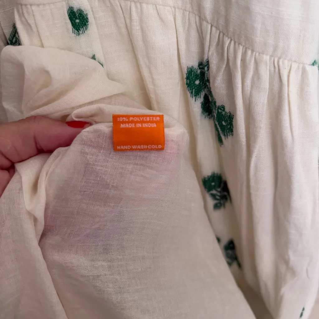 Oliphant Ivory Green Puff Sleeve Maxi Dress V Neck White Size L - Image 5