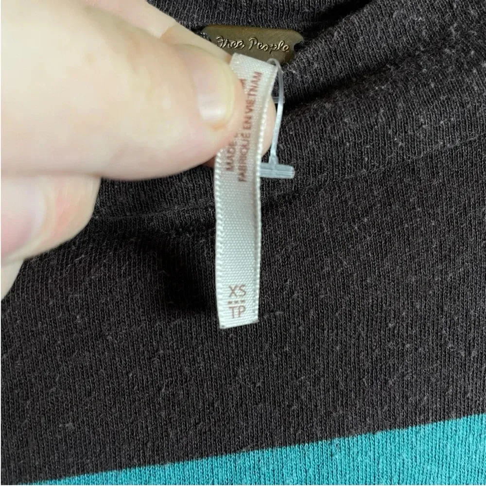 Free People Mock Neck Multicolor Stripe Tee in Brown/Pink/Blue Size XS - Image 5