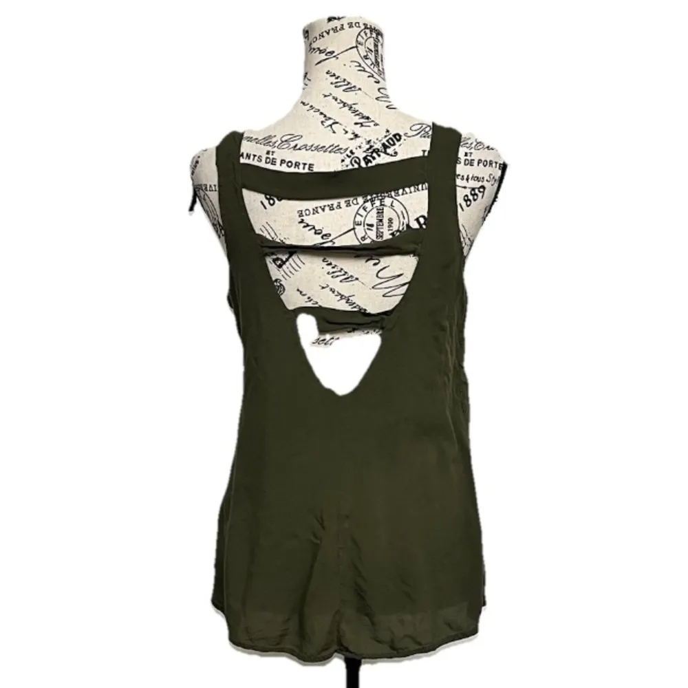 KLD Signature Green Keyhole Back Blouse Normcore Granola Hippie Boho Army L - Image 5