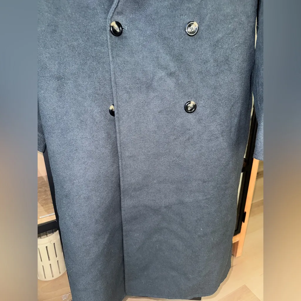 Mango wool coat oversized charcoal long handmade lapel vneck collar pockets - Image 11