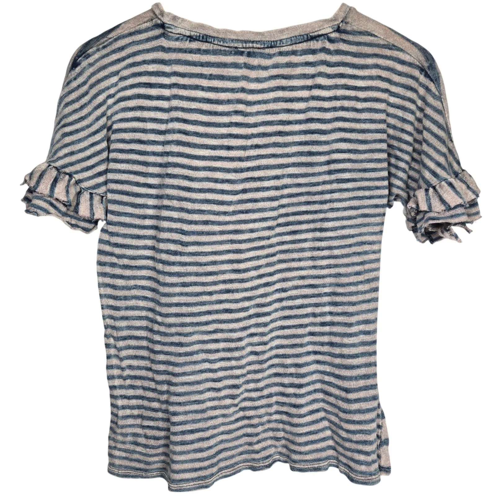 Lucky Brand Striped Ruffle Sleeve T Shirt Women's Size S Linen Blend Casual Top - Image 2