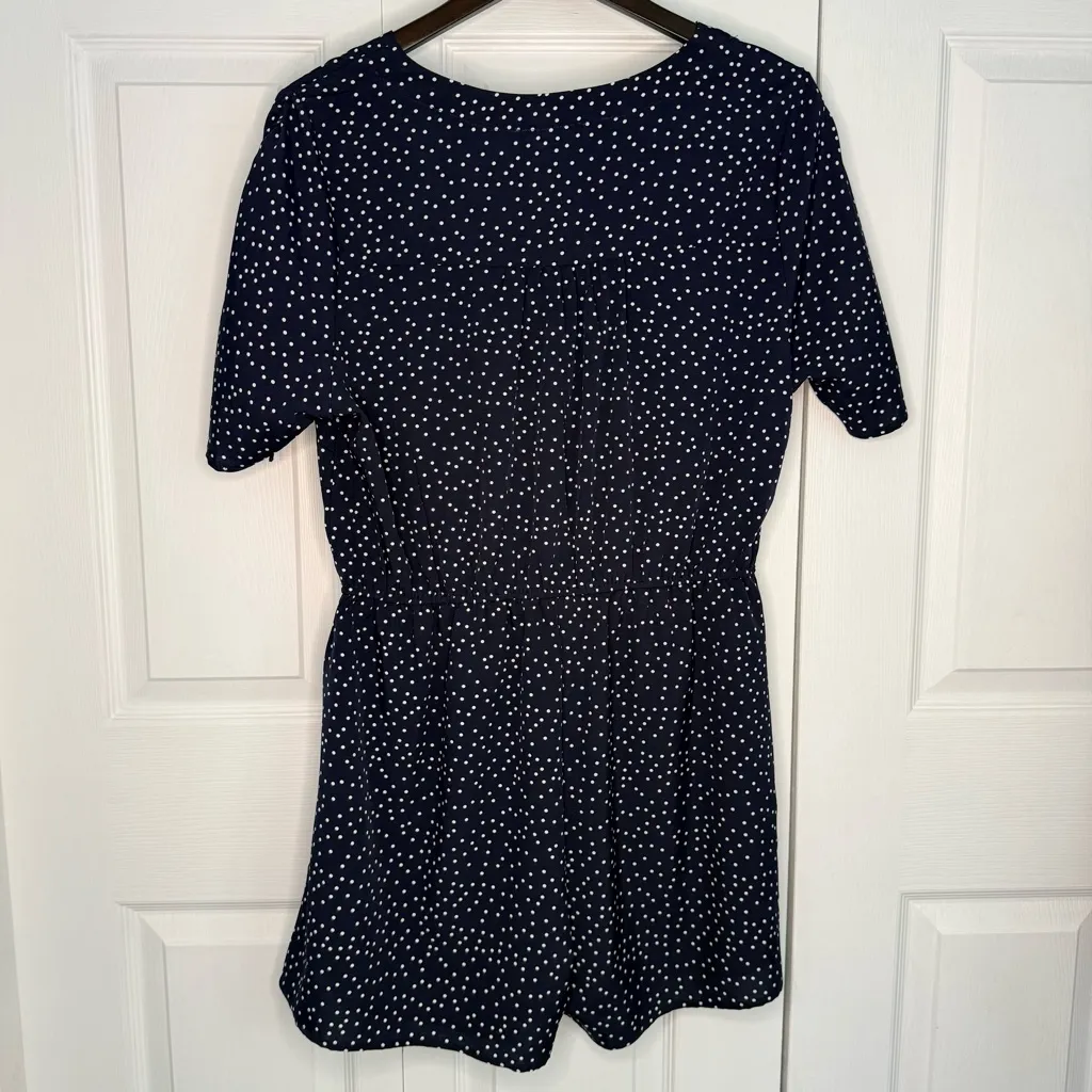 J. NNA Navy and White Polka Dot Lined Romper Size Large Blue - Image 4