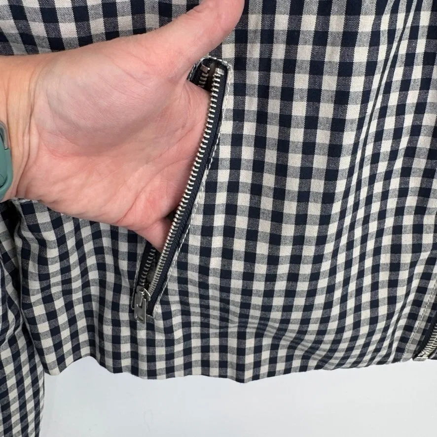 J. Crew Preppy Moto Jacket Womens 10 Blue White Gingham Plaid Cotton Linen NWOT - Image 5
