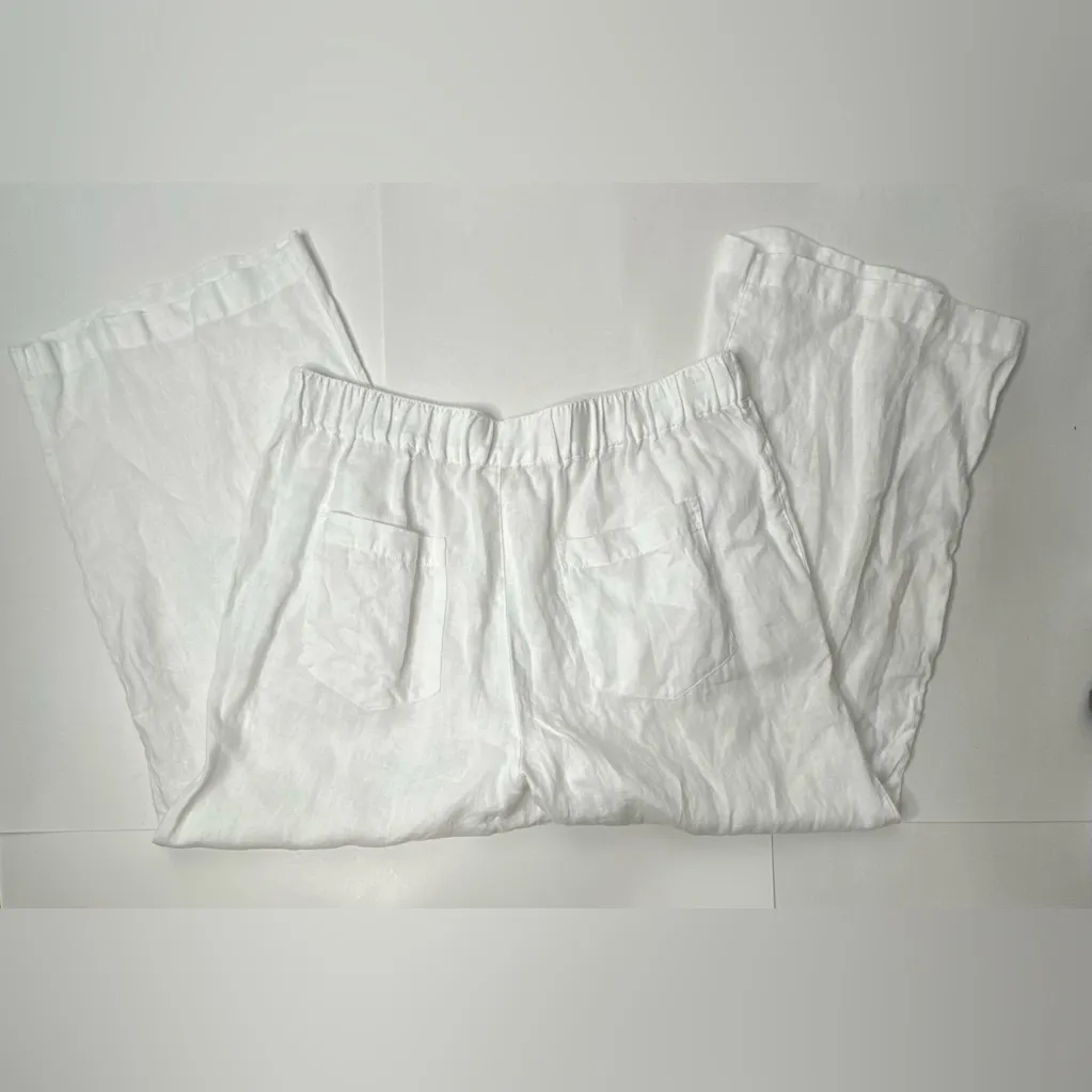 Cynthia Rowley Women’s White Linen Pants Size Large‎ Loose Wide Leg Boho Beach - Image 12