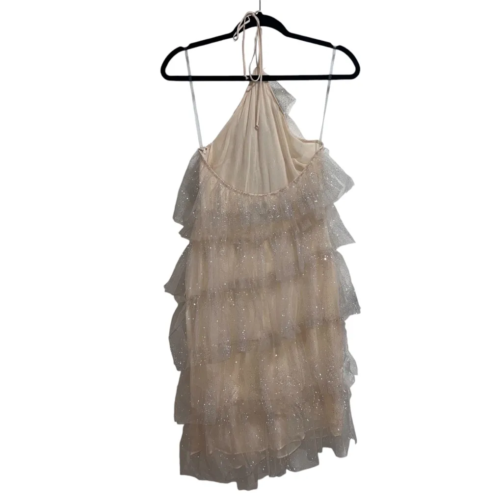NEW NWOT The Bar Kai Tiered Tulle Halter Midi Dress In Sparkle Nude - Image 10