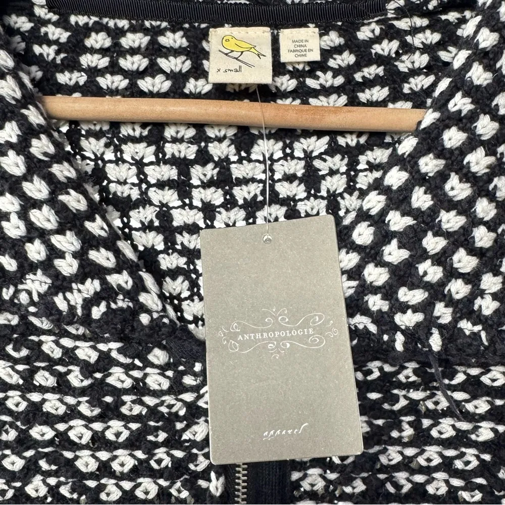 NWT Anthropology Yellow Bird Slubby Moto Jacket Sweater in Ivory Black Size‎ XS - Image 4