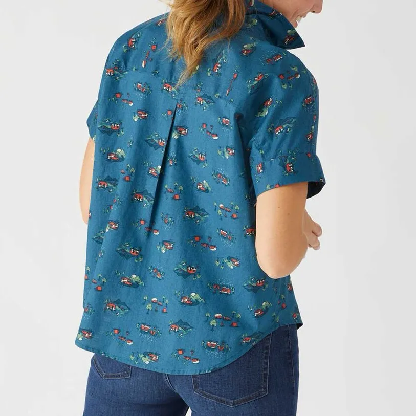 Duluth Trading Camper Camping Printmaker Lightweight Popover Shirt Size Medium Blue - Image 12